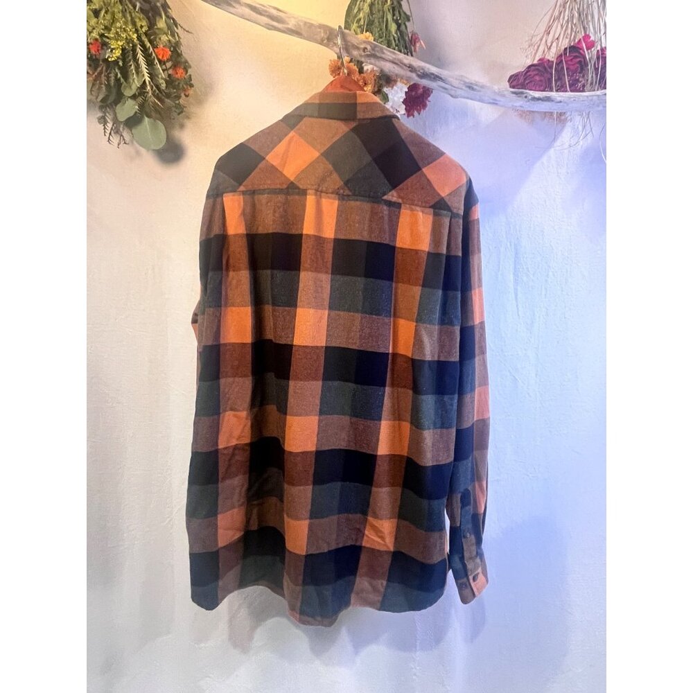 American Threads Buffalo Check Flannel Shirt – Pumpkin Black Charcoal Plaid – So - Picture 3 of 7